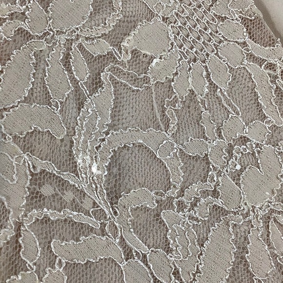 Lauren Ralph Lauren v neck floral lace side gather cream Nude midi dress size 14 - Picture 12 of 15